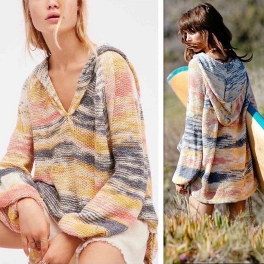 Free people Striped Multicolor Hooded Sweater